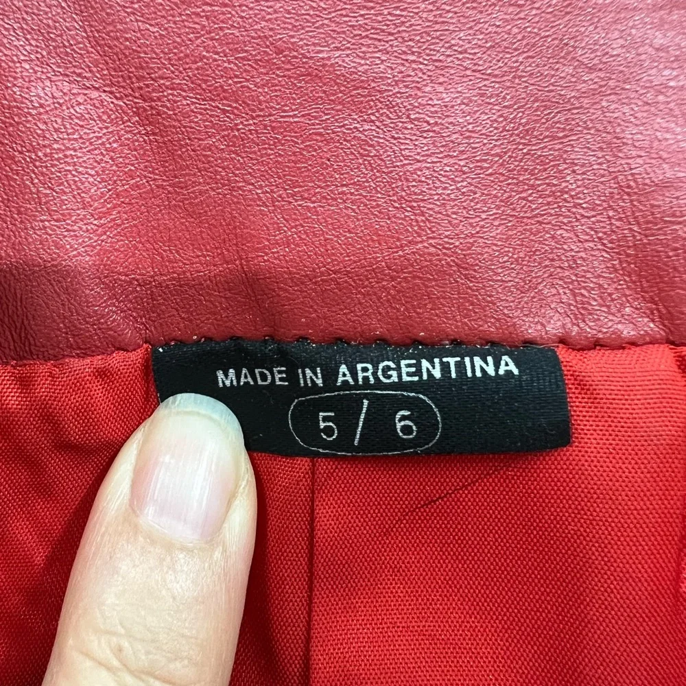 Vintage MARCO MORANI Size 5/6 Made In Argentina White & Red Leather Jacket 90s - Picture 5 of 6